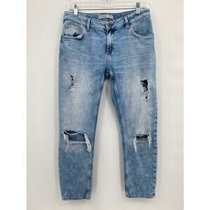 Zara Basic US 04 Eur 36 Barbara Relaxed Fit Distressed Light Wash Denim Jeans